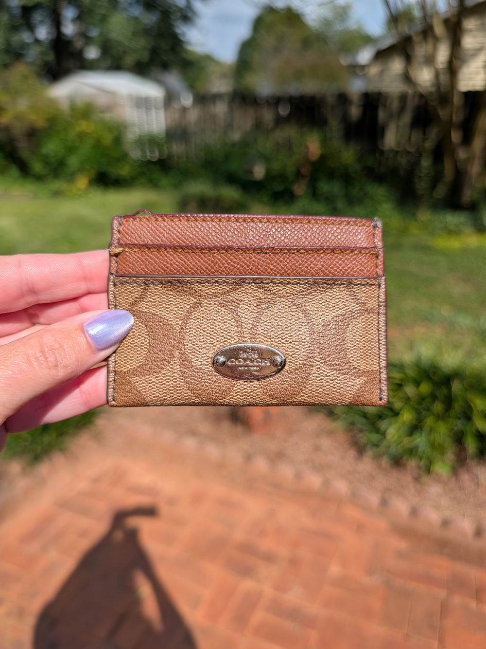 Coach Signature Canvas Brown Card Case Wallet